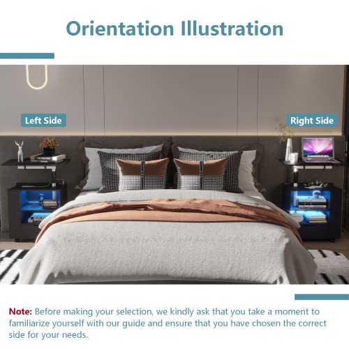 Dnbss Nightstand With Charging Station And Led Lights, Modern Bedside Table, Black Night Stand, End Side Table With 360° Laptop Tray, Storage Shelf, Drawer For Bedroom #TOP6