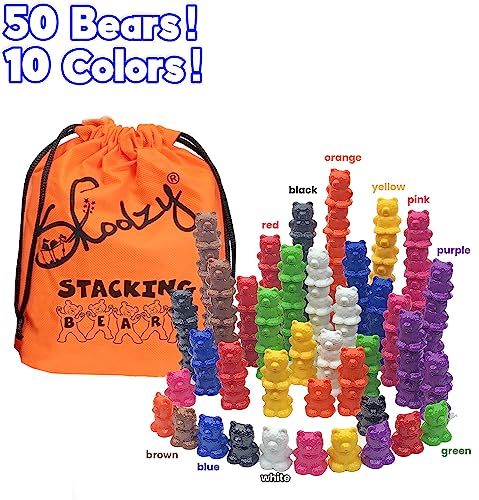 Skoolzy Rainbow Sorting And Stacking Bears 50 Piece Toys_And_Games Set, Animal Stacking Fun Game For 3-8 Kids & Adults #TOP1