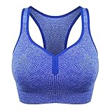 Aseniza Damen Sport BH Push up BH Starker Halt Gepolstert Bustier ohne Buegel für Yoga Fitness Lauf,Blau,L