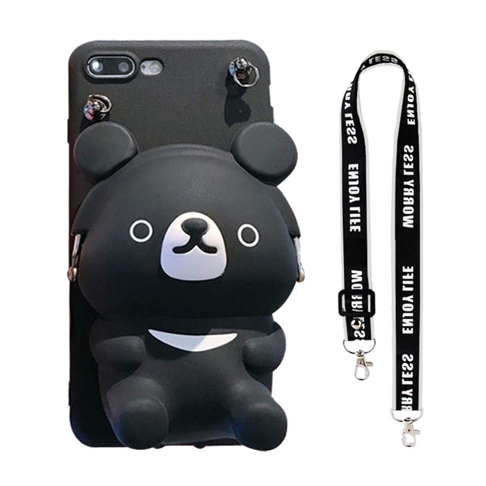 CrossBody Wallet Case Compatible with Samsung Galaxy A12 5G Cases 3D Bear Purse Card Pouch Kickstand Cover Soft Silicone Case with Detachable Lanyard