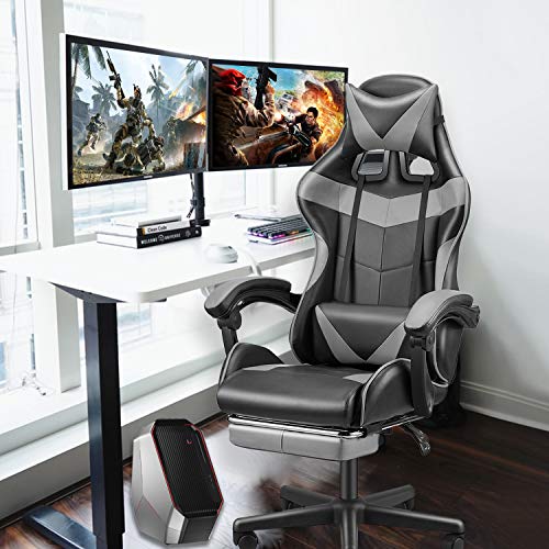FERGHANA PC Gaming Chair,Racing Chair for Gaming,Computer Chair,E-Sports Chair,Ergonomic Office Chair with Retractable Footrest and Adjustable Headrest and Lumbar Support(Grey) - Thumbnail 2