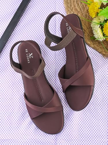 Image of XE Looks Black Criss-Cross Flat Sandals for Women | Secure Ankle Strap | Cushioned Footbed | Lightweight Casual Footwear For Girls