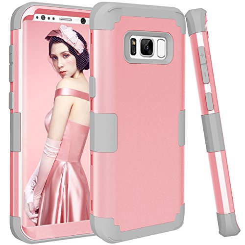 for Galaxy S8 case, PIXIU Shockproof Hybrid High Impact Hard Plastic Soft Silicon Rubber Armor Protective case Cover for Galaxy s8 2017 Release Pink