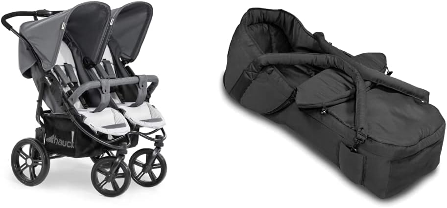 Hauck Roadster Duo SLX - Twin Chair for Twins and Brothers from 0 Months to 30 kg (2X 15kg) Grey & 2in1 Carrycot Convertible to Footmuff, Universal Carrycot for Pushchairs and Strollers