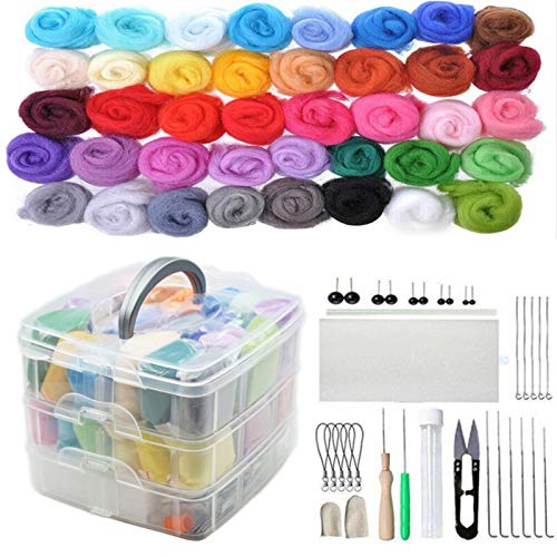 Joyeee Needle Felting Kit, Needle Felting Beginner DIY kit with 40 Colors Wool, Storage Case, Complete Needle Felting Tools Supplies, Needles Various Sizes, Scissors, Craft Animal Home Decoration