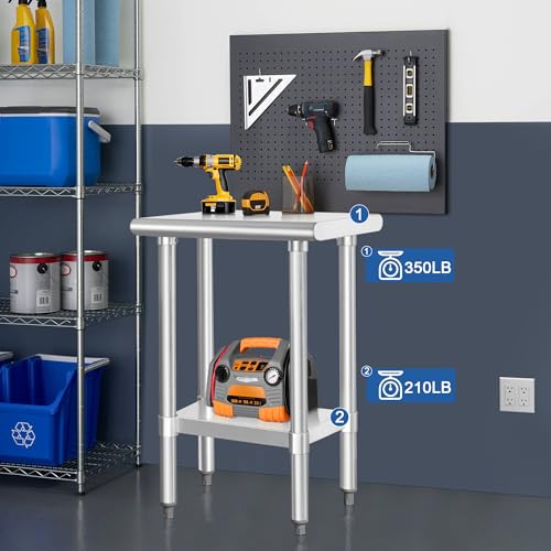 Image of HARDURA Stainless Steel Work Table Commercial 18x24 Inches Kitchen Prep Table and Heavy Duty Commercial Workbench NSF 430 with Undershelf and Galvanized Legs