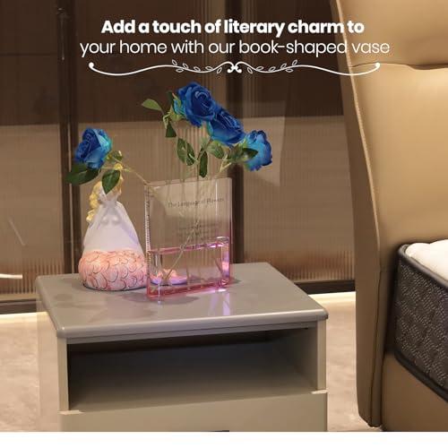 Alpharan Book Vase for Flowers Home Decor, Acrylic Clear Book-Shaped Flower Vase with Artistic and Cultural Flavor for Home and Office, Pink Small Vases for Centerpieces,Gifts for Book Lovers - Image 4