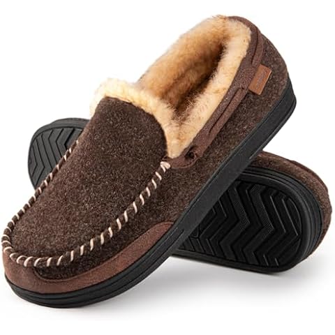 LongBay Mens Moccasin Slippers Warm Cozy House Shoes Indoor Outdoor Coffee,12 Cover