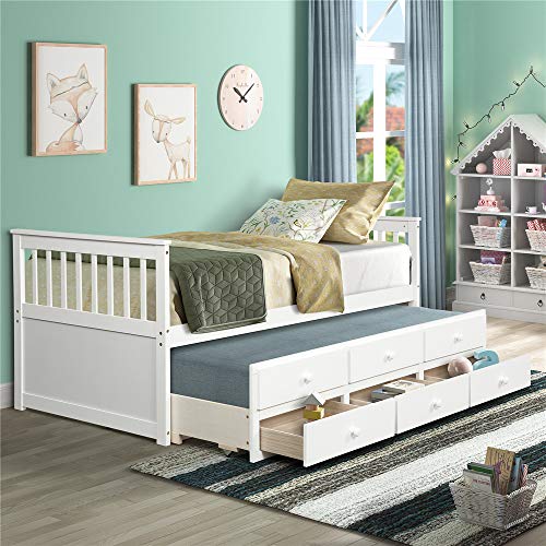 Solid Wood Mate's & Captain's Bed Twin with Storage Drawers and Trundle
