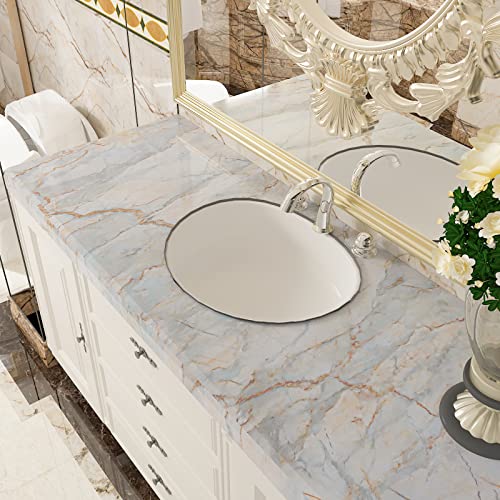 Cre8Tive Cyan Gold Marble Contact Paper For Countertops Waterproof Glossy Cracked Marble Wallpaper Peel And Stick Countertops Removable Self Adhesive Thick Marble Vinyl Wall Paper For Bathroom 12 Inchx80 Inch thumb #1