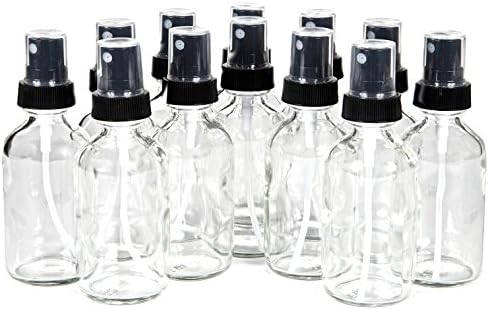 Vivaplex, 12, Clear, 1 oz Glass Bottles, with Black Fine Mist Sprayers