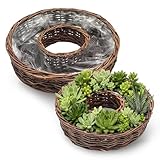 Spetebo Rattan Pflanzring Natur mit Folie 2er Set - 40cm + 30cm - Weide Blumenschale zum direkten Bepflanzen - Garten Deko Blumenkorb Blumentopf Pflanzenschale Kräuter Topf Pflanzen Naturfaser Schale