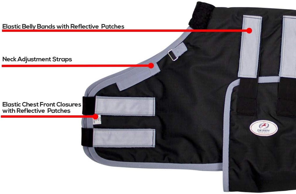 Derby Originals Mini Horse & Foal Winter Turnout Blanket – Reflective, No-Hardware Design, 600D Waterproof Outer, 150g Insulation, 170T Lining, Adjustable Fit, 1-Year Warranty
