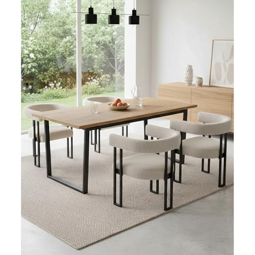 VIRRMO Boucle Dining Chair Set of 4 Corduroy Upholstered Dining Room Chairs Kitchen Chairs with Metal Legs Mid Century Modern Chair for Dining Room Kitchen (Cream 4)