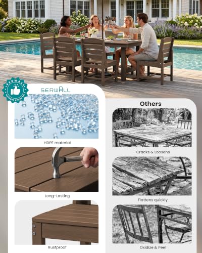 Image of SERWALL Armless Outdoor Dining Chair Set of 2, All Weather Resistant,Brown