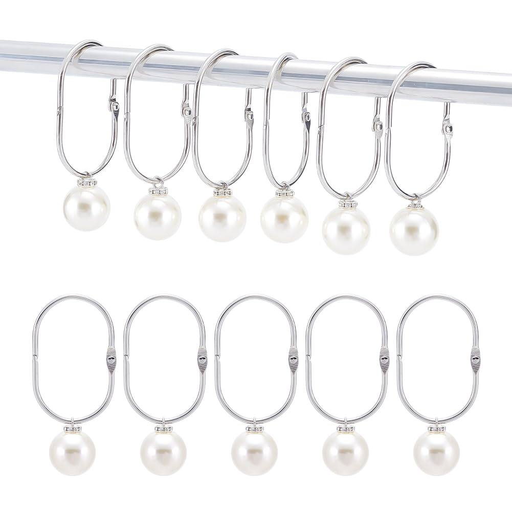 NBEADS 20 Pcs Anneau de Rideau de Douche en Acier Inoxydable, Crochets de Rideau de Douche avec Pendentif en Plastique ABS et Perles Coulissants pour Tringles de Rideau de Douche de Salle de Bain