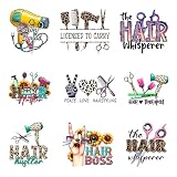 9pcs Hair Stylist Iron on Decals Heat Transfer Vinyl Sticker Patches Washable Thermal Transfer Appliques DIY Craft Decor for T-Shirt Clothes Pillow Cover