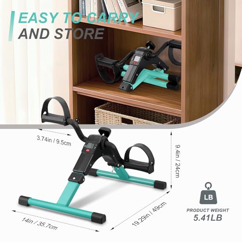 Image of Folding Pedal Exerciser - Mini Exercise Bike Under Desk Bike Pedal Exerciser with LCD Display for Arms and Legs Workout, Portable Desk Bike Peddler Machine for Adults & Seniors