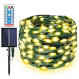 Upgraded 108FT Solar Outdoor Christmas String Lights, Super Bright 300 Led Waterproof 1200mAH Solar Fairy Lights Twinkle Lights 8 Modes & Remote for Patio Garden Backyard Decoration Warm White