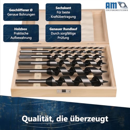 AM-Zerspanungstechnik Schlangenbohrer Set Ø6-30 x 230mm | Holzbohrer Set 6tlg. | Holzbohrer lang 6x230, 10x230, 15x230, 20x230, 25x230, 30x230