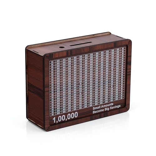 Image of Wooden Money Box with Savings Tracker | 1 Lakh Goal Piggy Bank for Kids & Adults | Cash Collection Bank with Savings Chart | 100000 Gullak for Financial Savings Habit (Money-Box-3)