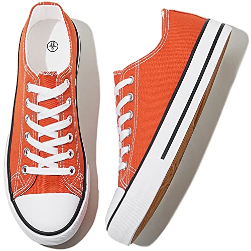Adokoo Womens Canvas Shoes Casual Cute Sneakers Low Cut Lace Up Fashion Comfortable For Walking(Orange,Us8) #TOP3