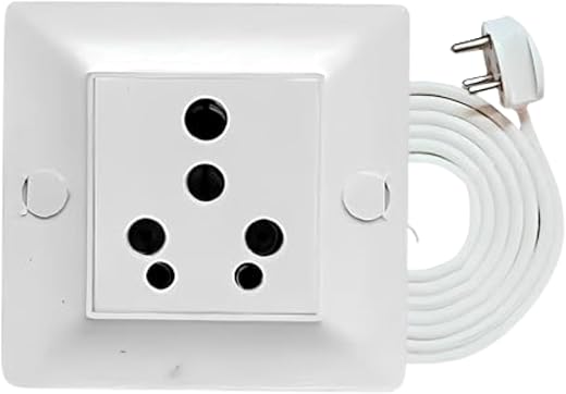 16 Amp Heavy Duty Extension Board with Cord – 1 Socket 6 Pin Power Strip with 3 Core 2.5 mm Cable for Home &amp; Appliances |...