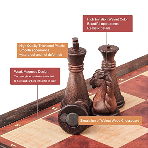 Magnetic Travel Chess Set with Storage Box - Folding Wooden-Style Chess Board, 8" Portable Pocket Mini Game for Adults & Kids, Gifts for Men Women (7.8IN) - Image 4