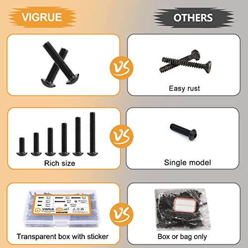 Vigrue M5 X 10/12/16/25/30/35Mm Button Head Screws, 328Pcs 10.9 Grade Alloy Steel M5 Hex Socket Cap Machine Screws Bolts Nuts Washer Assortment Kit #TOP4