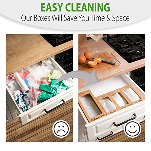 Ziplock Bag Storage Organizer For Drawer | Bamboo Bag Organizer | Zip Lock Bag Container Organizer | Baggie Organizer For Gallon, Quart, Sandwich, Snack Bags | Compatible With Solimo, Glad, Hefty And More (4 Piece) #TOP2