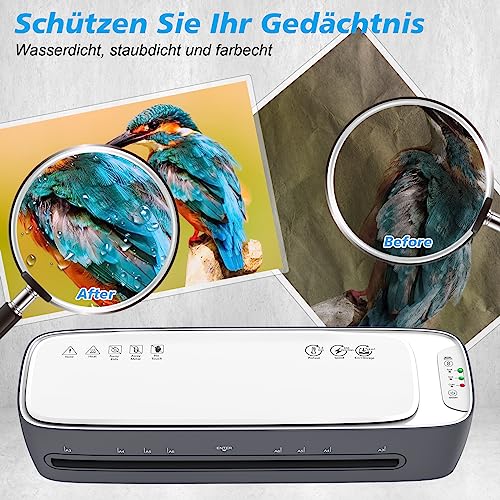Qfun Laminiergerät A3 mit Folien 12 Stück, 9 in 1 Foliergerät für A3/A4/A5/A6, Heiß und Kalt Laminator mit Papierschneider und Eckenabrunder für Schule Zuhause Büro Datei Fotos, Schnelles Aufheizen
