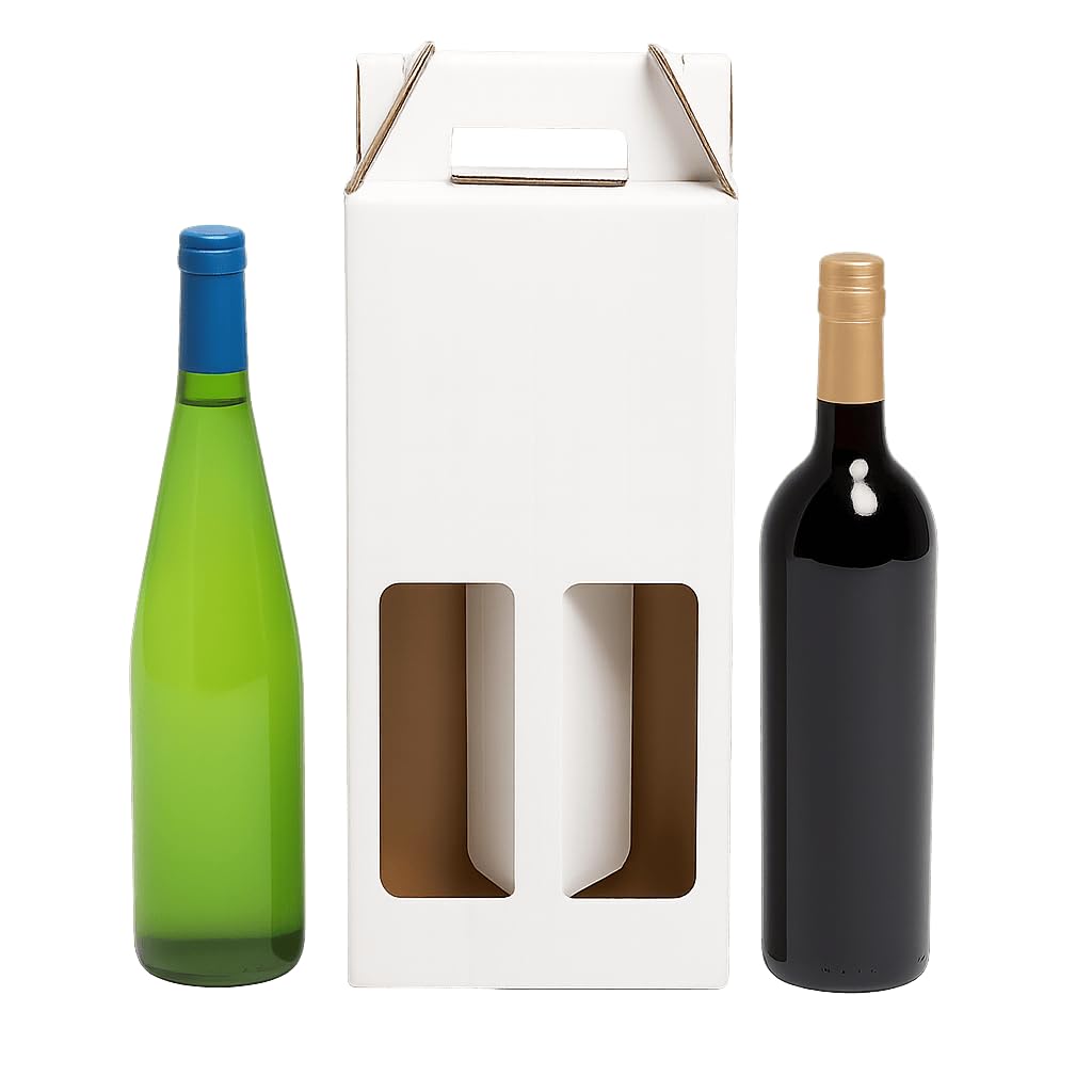 TELECAJAS | 20 Cajas 2 Botellas de Vino Estuches con Asa Cartón Blanco Automontables | Para regalos, envíos, navidad, gourmet | Pack de 20