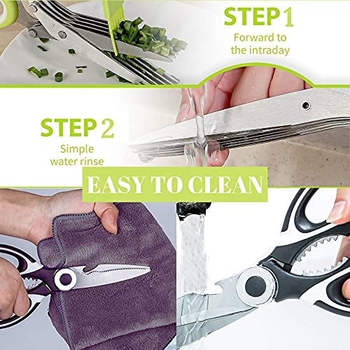 Kitchen Shears Herb Scissors Set - Including A Heavy Duty Multi Function Kitchen Scissors And A 5-Blade Herb Shears With Cleaning Comb Cover. Also Comes With A Fruit Peeler, For Cutting Meat, Herbs. #TOP4
