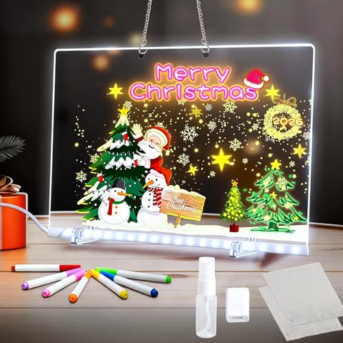 Tableau Lumineuse Message LED, 30×20CMTableaus en Acrylique Avec 7 Couleurs Stylo, Avec Support Réglable, D'écriture LED Lumineux Transparent, Ardoise...