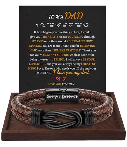 Btysun Dad Gifts for Fathers Day, Dad Gifts from Daughter Leather Bracelet for Men Cool Brown Braided Black Leather Cuff Bracelets for Dads 50th 60th 70th Birthday Retirement Stocking Stuffers Ideas