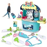 MAGIC4U Pet Cat Care Carrier Suitcase Toy, 29PCS Doctor Vet Kit for Kids, Pet Dog Grooming Feeding Toys, Veterinarian Pretend Play Set, Gifts for Boys and Girls Ages 3-12