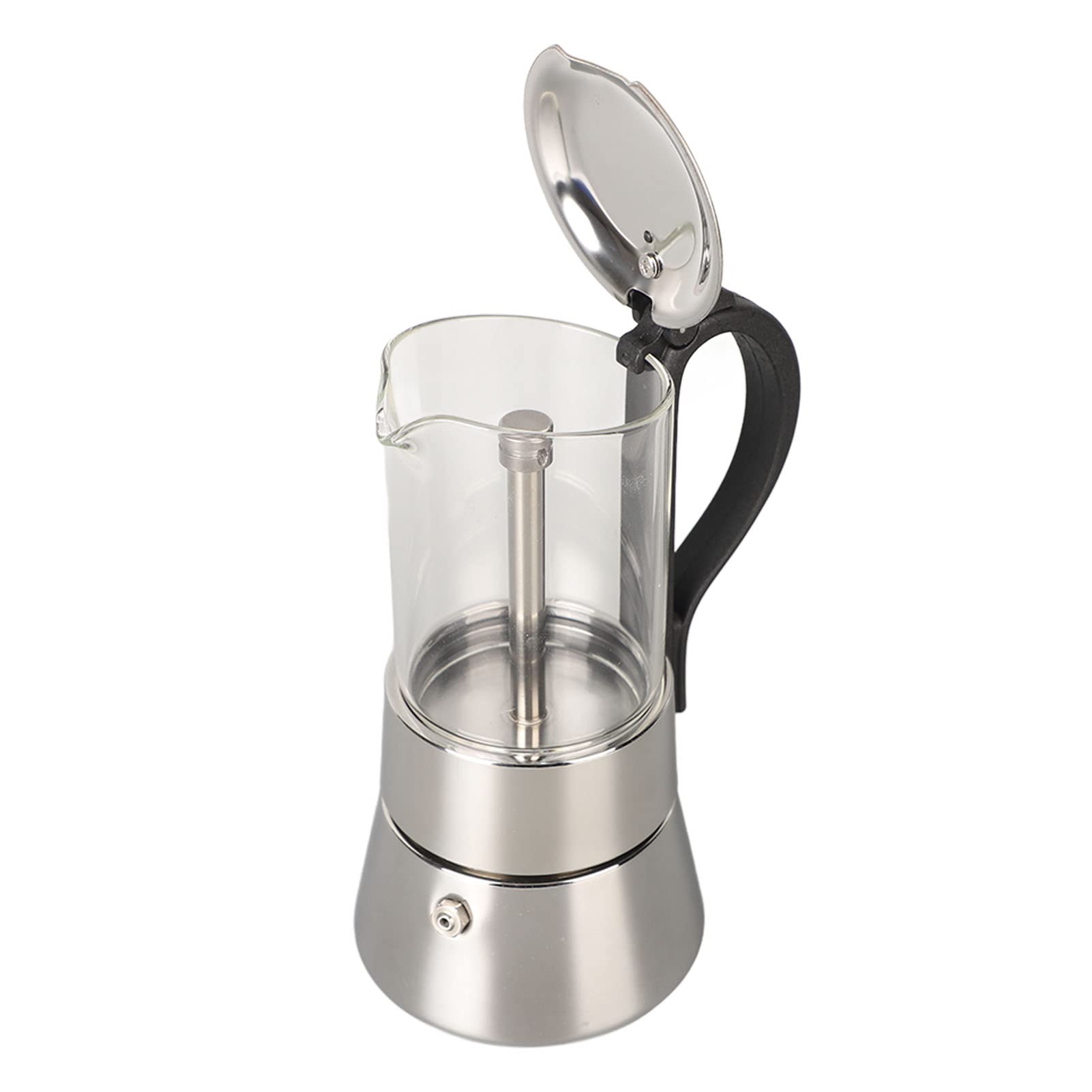 Cafetera Italiana de Estufa, Cuerpo de Acero Inoxidable con Tapa de Cristal, Cafetera Tradicional para Cocina con Capacidad de 4 Tazas | Cafetera italiana compatible con todas las cocinas, con tapa de cristal elegante (4 tazas)