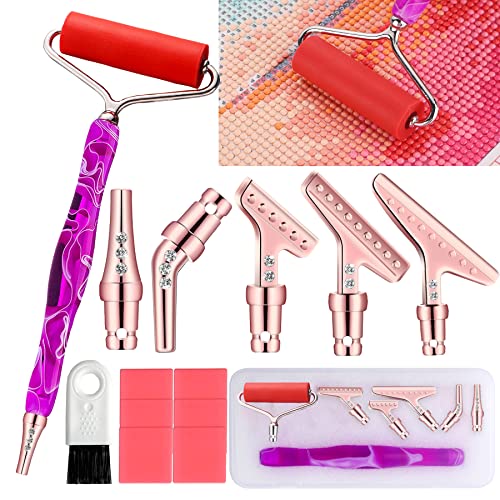 16 Pieces Diamond Painting Pen Accessories Tools, Red Roller Wheel Easy To Use 45° Ergonomic 6 Pieces Stainless Steel Tips Handmade Diamond Art Drill Pen For Art Craft (Purple Rose Gold Roller) #TOP26