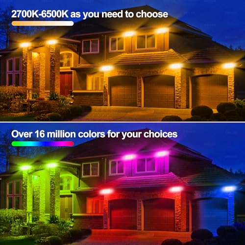 Image of Party Lights Outdoor Smart Flood Light, 180W RGBCW Color Changing LED, 2700-6500K Tunable White, WiFi App & Voice Control, 50 Scenes, 1-100% Dimmable, IP65 Linkable Wall Washer Lights