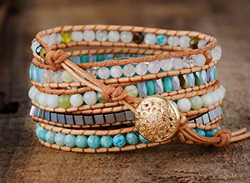 Image of Boho Wrap Bracelet for Women, Handmade Natural Imperial Jasper Multi-Layer Stone Beaded Bracelet, Bohemian Healing Crystal Stone Jewelry Gifts