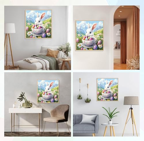 Image of QENSPE Diamond Painting Easter Art Kits for Adults, DIY Cute Rabbit Full Drill Diamond Art Kit for Beginners, 5D Flower Round Diamond Dots Paintings Gem Crystal Crafts Home Wall Decor Gifts 30x30cm