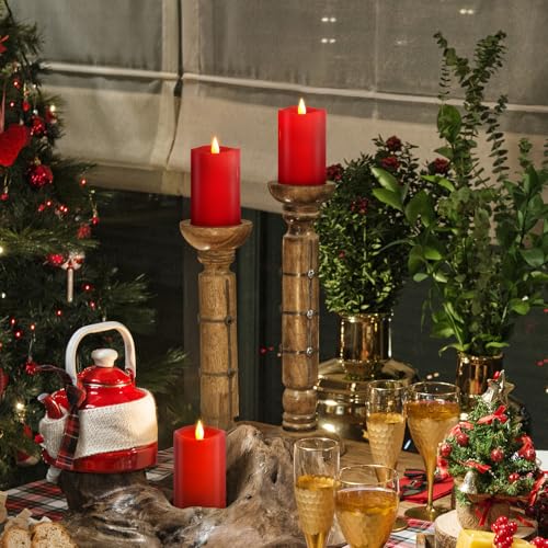 Image of 3PCS, 3 x 5 inches Flameless Candle with Remote Control, 3D Flickering Wick, Real Wax Pillar LED Candles, Battery Candles,with Timer,for Holiday Home Decor, Red