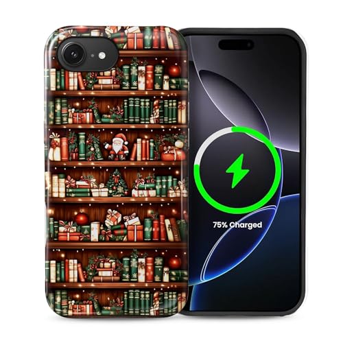 Coque iPhone 16E rigide hybride double couche premium au design bibliothèque d'hiver
