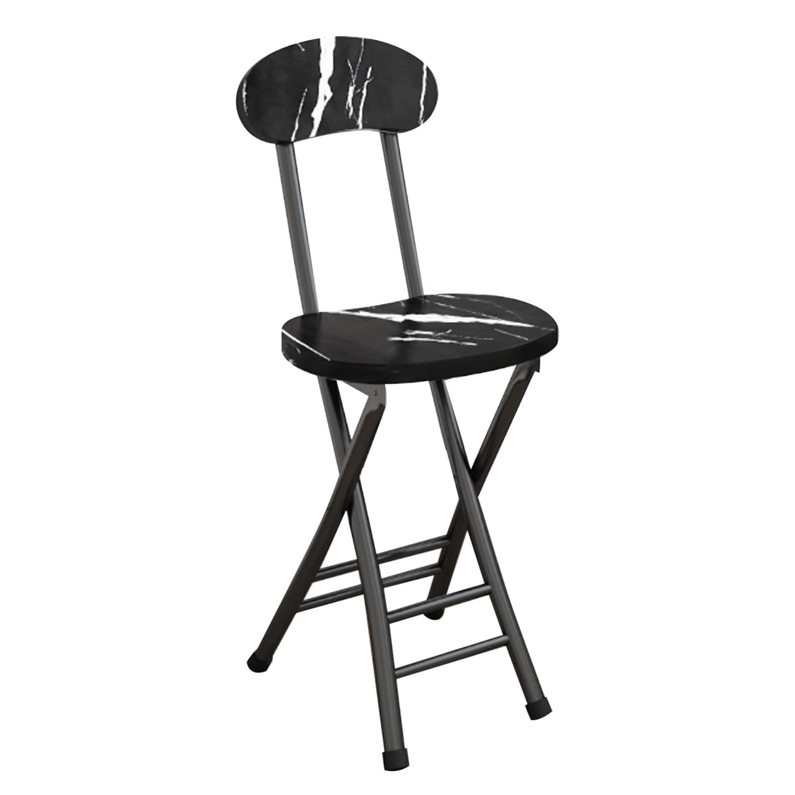 Taburete de bar plegable portátil de 18 pulgadas, silla redonda con respaldo, taburete alto compacto para adultos, ideal para acampar y cocina, elegante acabado de mármol negro