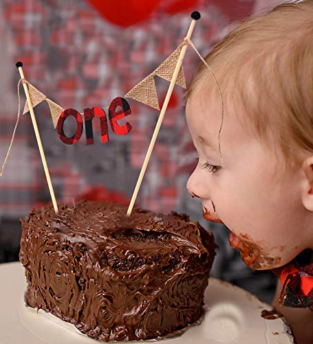 1St Birthday Cake Topper For Lumberjack - Cake Topper Banner For 1St Birthday-Buffalo Plaid 1Rst Birthday Decorations-Happy Camper #TOP2