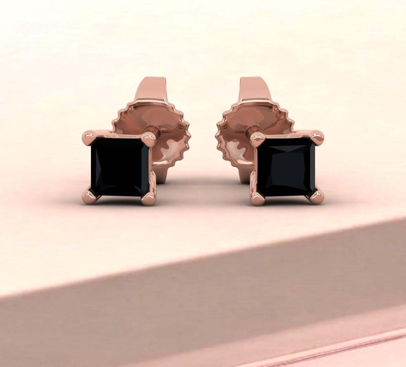 0.25 Carat Princess Cut Black Natural Diamond Stud Earrings for Women in 14K Gold (not-known clarity)