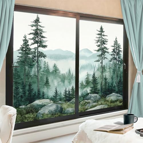 Vinilo Decorativo de Bosque Acuarela para Ventana 17.7x23.6 in x2 miniatura 1