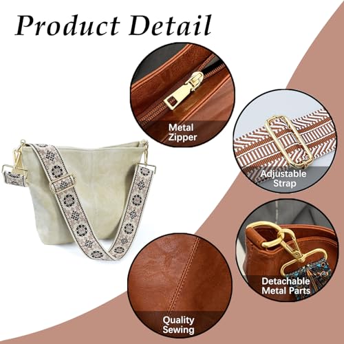 Image of Hobo Bags Vegan Leather Crossbody Bag Guitar Strap Shoulder Purses with Zipper Handbags for Women