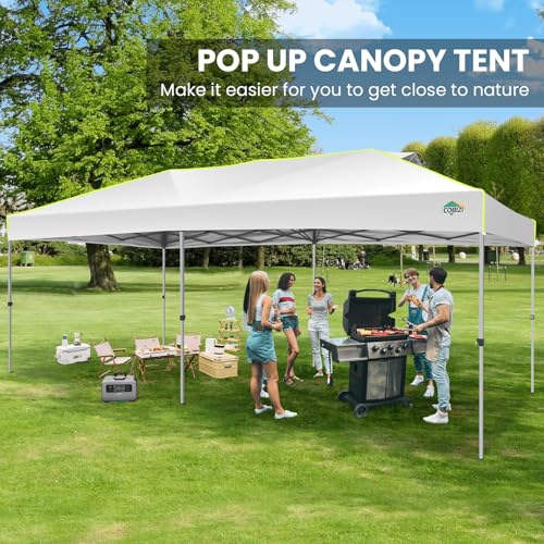 Image of COBIZI 10x20 Pop Up Canopy Tent, Commercial Instant Tent for Wedding, Parties with 3 Adjustable Height, Outdoor Ez Up Canopy Waterproof UPF50+ with Air Vent, Carry Bag, Sandbags, Stakes, Ropes, White