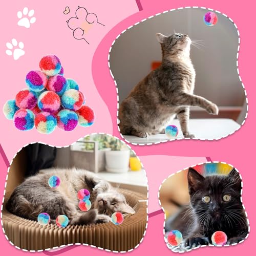 Bremorou 30 Stück Filzbälle Katzen Kleine Plüschbälle Regenbogen Katzenspielzeug Bälle Katzenbälle, Spielball Katzen, Bunt Katzenball, Weiche Katze Bälle, Interaktives für Haustierkatzen